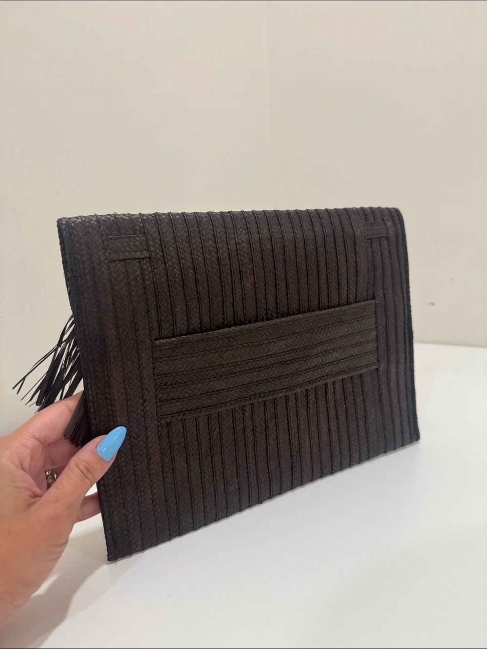 Fringe Envelope Clutch Bag - Black